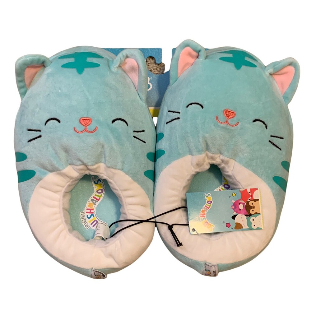 SQUISHMALLOWS CAT Girls Slippers Size 4-5 Teal Color NWT ULTRASOFT!